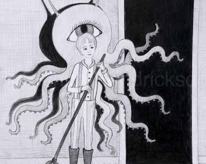 Child sweeping (and monster lurking).