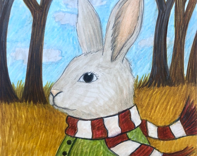 Rabbit walking through field. Carrianne Hendrickson,  Original drawing