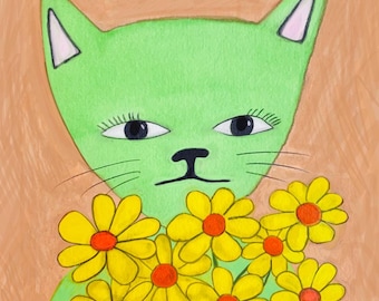 Cat with flowers.