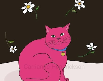 Pink cat print, signed archival Giclee print by Carrianne l Hendrickson
