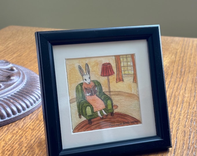Rabbit reading. Original drawing.