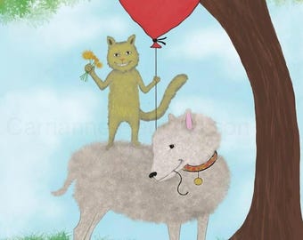 Giclee print, whimsical Springtime illustration. Signed Giclee print.