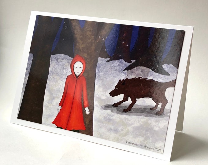 Handmade folded blank card, Carrianne Hendrickson, fairytale cards, red riding hood