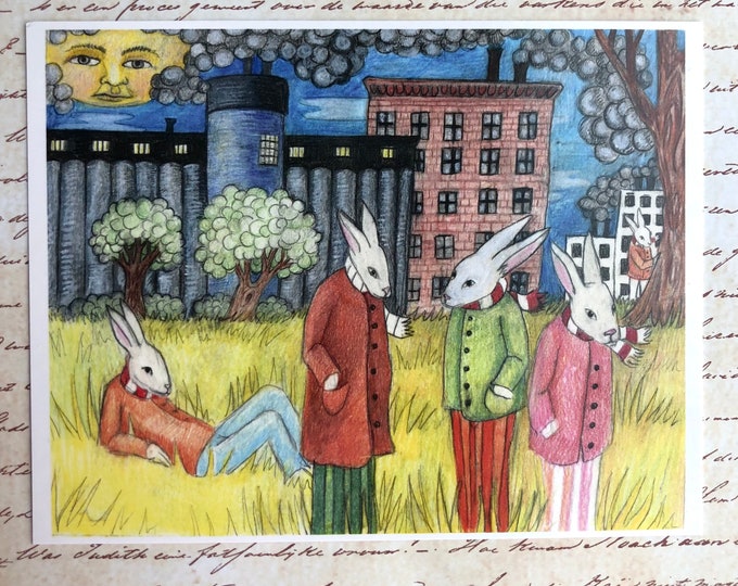 City Rabbits flat notecards with envelopes
