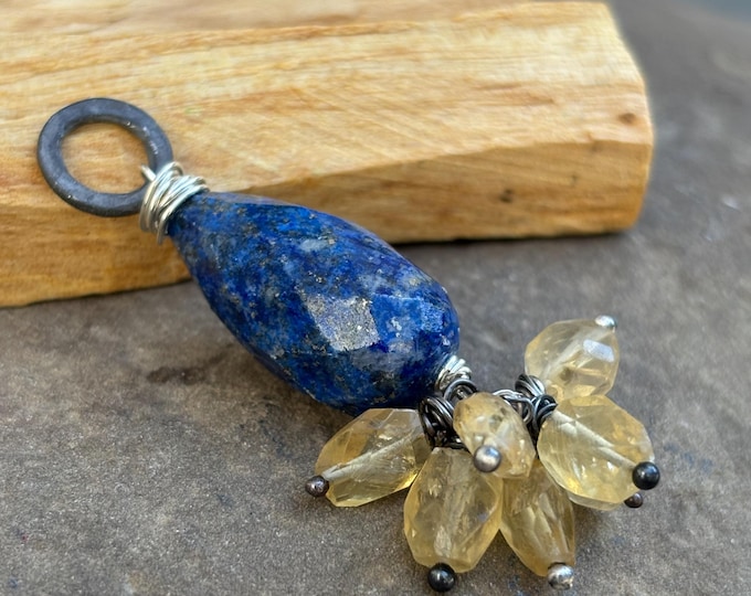 Lapis, citrine and sterling silver pendant.