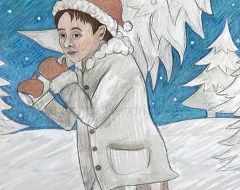 Winter walk, unframed signed Giclee print by Carrianne l Hendrickson