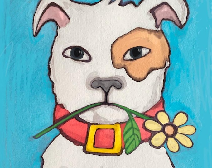 Dog with daisy.