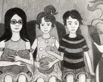 Children seated, Carrianne Hendrickson, original drawing