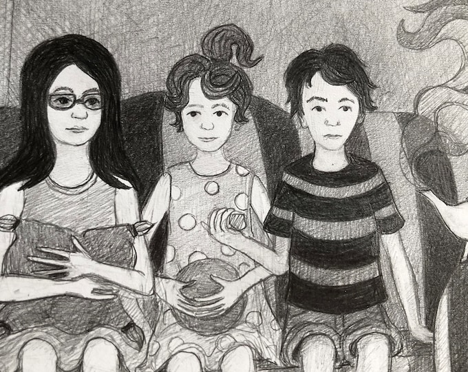 Children seated, Carrianne Hendrickson, original drawing