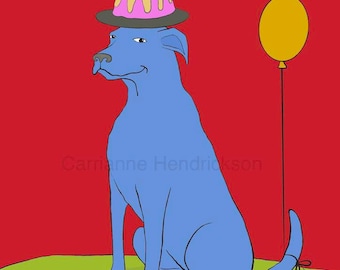 Dog birthday art postcard with envelope. 8 pack