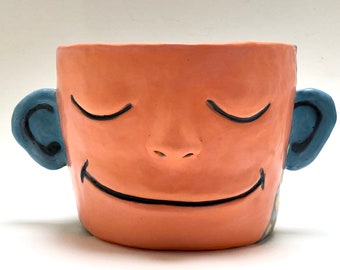 face pot, pinch pot, ceramic pottery, clay cup