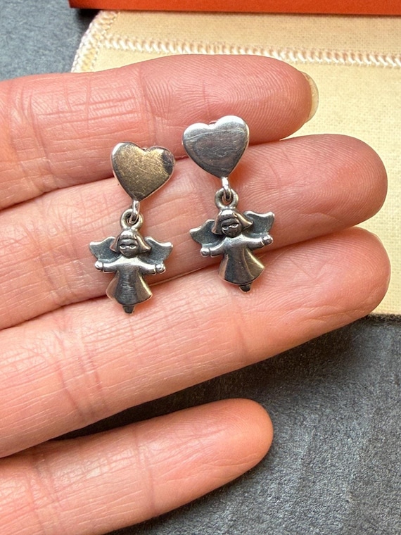 James Avery Silver Drop Heart/Angel Sterling Silver Retired Earrings Dangle