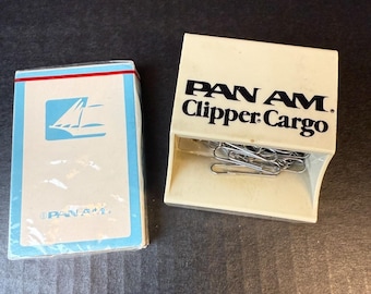 Vintage PAN-AM Clipper Cargo Paper Clip Holder + Pan Am Deck of Cards