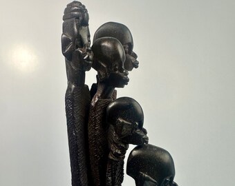 Dark Wood African Family Sculpture Masai Tribal Inspired