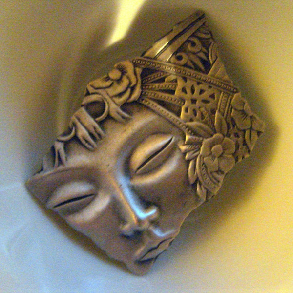 Vintage JJ Art Deco Face Brooch