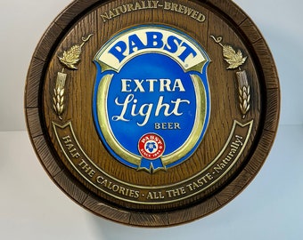 Pabst Blue Ribbon Extra Light Beer Barrel Wall Sign Bar Vintage Advertising PBR