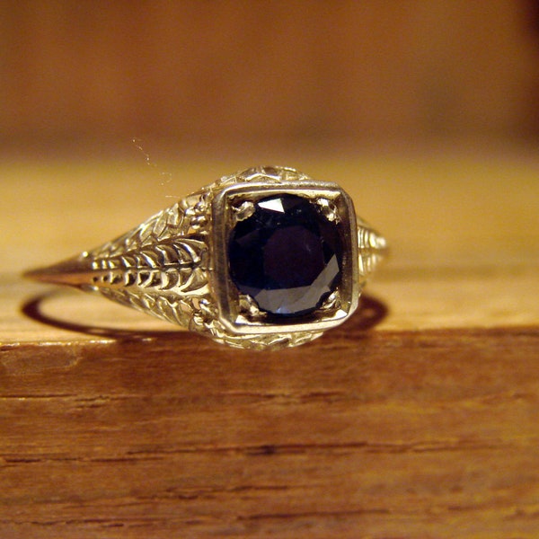 Beautiful Sapphire and Open Work Sterling Silver Ring