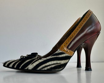 Vintage Womans Gianfranco Ferre Shoes, Size 7 US Leather Zebra print