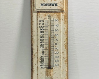 Vintage Tin Mohawk Advertising Thermometer SIGN, Antique Alchemy