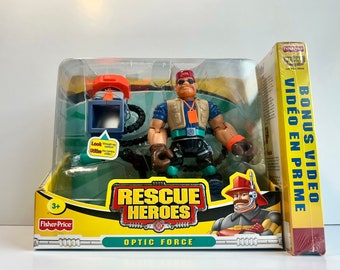 Fisher Price | Rescue Heroes | Optic Force | Telly Photo | w/ Bonus Video VHS - Rescue Robots & Race to the Finish