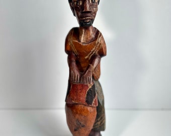 Carved Wood Drummer - African Tribal Folk Art Statue Musician Figure Large 15”