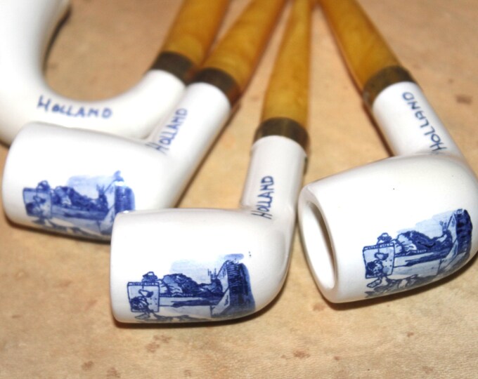 4 Vintage Delft Holland Pipes Butterscotch Bakelite Handles Etsy