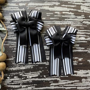 Black and white stripe monogrammed equestrian horse show bows