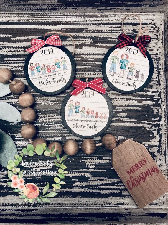 Personilized stick people w/ names wooden christmas ornament Il_570xn