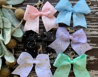 rhinestone ribbon mini cheer bow keychain