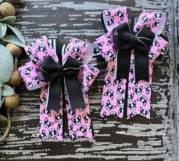 RTS French Bulldog monogramed equestrian horse show bows Il_570xn