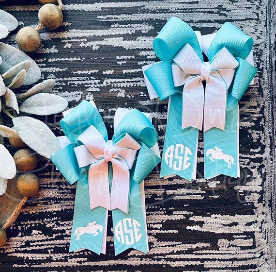 Circle monogrammed equestrian horse show bows, choose your colors Il_570xn