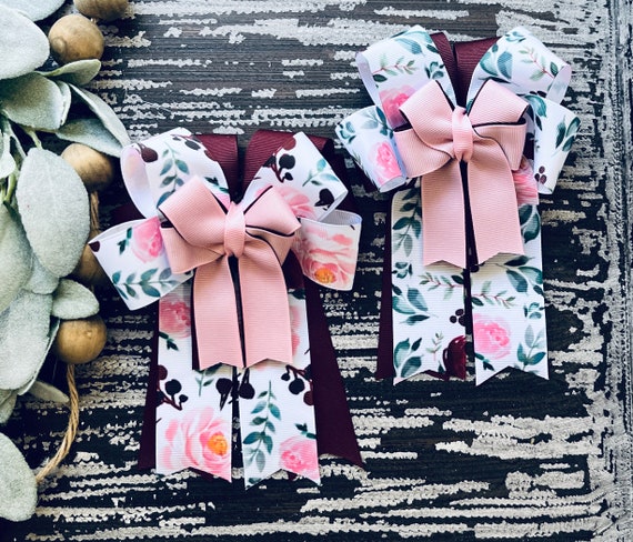 RTS Burgundy flower monogrammed equestrian horse show bows Il_570xn