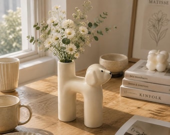 Cute Dog Vase, Ceramic Puppy Flower Vase, Funny Animal Home Decor, Minimalist Dog Lover Gift, Whimsical Table Decoration, Housewarming Gift