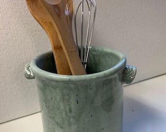 Ceramic utensil holder made in my Michigan studio.
