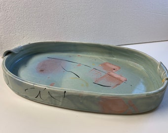 Ceramic tray made in Michigan. Vanity tray, serving tray