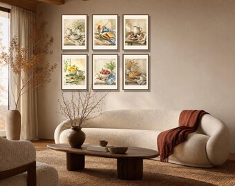 Juego de 6 láminas vintage para desayunos, arte de pared para cocina rústica, decoración de comedor de estilo campestre.