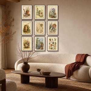 Vintage-Gartenwand-Set (9-teilig), Kunstdrucke antiker Werkzeuge, Dekoration für Gartenhäuschen im Landhausstil