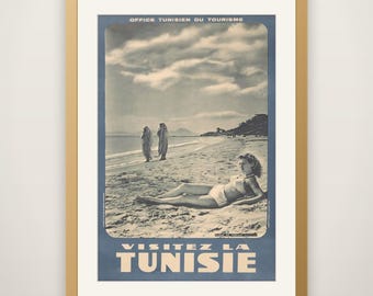 Visitez La Tunisie - Vintage Travel Poster, Tunisia Wall Art, North Africa Print, Retro Mediterranean Decor
