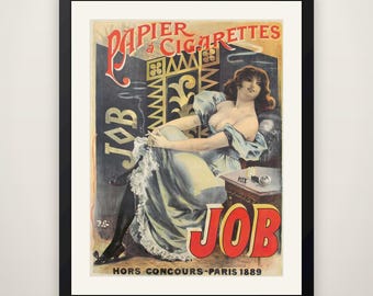 Alphonse Mucha Job Cigarette Papers Vintage Poster - Antique Tobacco Cigarette Advertising Print, Art Nouveau Wall Art, Bar Cart Decor
