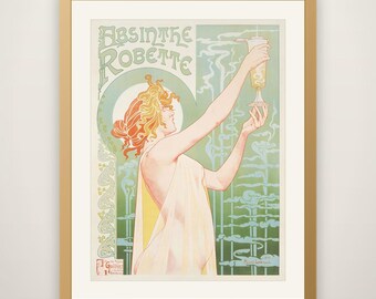 R. Landois Absinthe Robette - Vintage Liqueur Poster, Art Nouveau Bar Cart Wall Art, Cocktail Bar Decor, Kitchen Print, Belgium Advertising