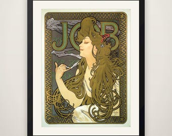 Alphonse Mucha Job Cigarette Paper - Vintage Tobacco Poster, Art Nouveau Wall Art, Man Cave Decor, Bar & Study Print, France Advertising