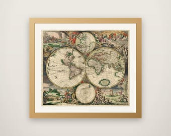 World Map - Antique Vintage Map Print, Old Cartography Wall Art, Historical Map Poster, Vintage Travel Decor