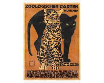 Munich Zoo Leopard - Ludwig Hohlwein Vintage Poster, Art Deco Wildlife Wall Art, Zoologischer Garten Advertising Print
