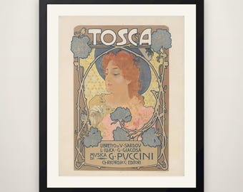 Tosca Opera Poster by Leopoldo Metlicovitz – Belle Epoque Theatre Print, Music Wall Art