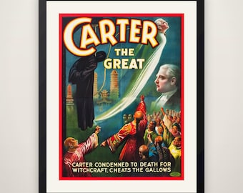 Carter the Great - Vintage Magic Poster, Golden Age of Magic Lithograph, Magician Wall Art, Retro Theatre Poster