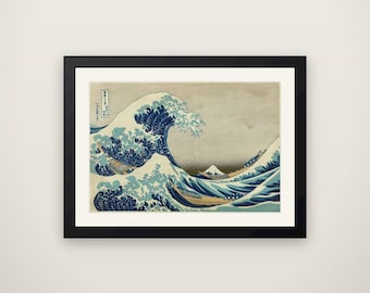 The Great Wave off Kanagawa - Hokusai Vintage Japanese Art Print, Ukiyo-e Woodblock Poster, Japanese Wall Art
