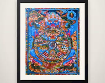 Vintage Samsara Mandala No. 2 - Buddhist Meditation Art, Spiritual Mandala Poster, Sacred Geometry Wall Art