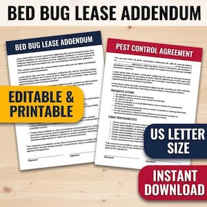 Bed Bug Addendum | Pest Control Form | Bug Infestation Form | Pest Control Lease | Extermination Clause | Editable Word, Printable PDF