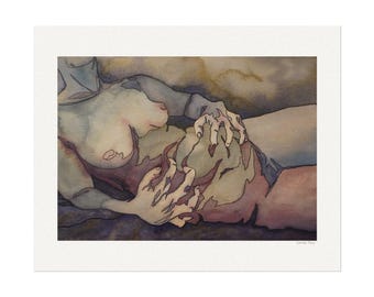 Ink Watercolor Abstract Feminine Nude: Textured Matte Print - Artful Decor