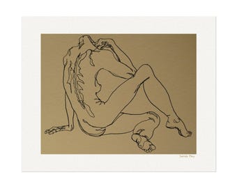 Ink Contour Nude Figure Drawing: Textured Matte Print - Artful Decor